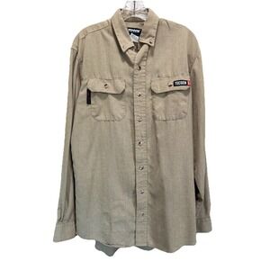 Teggen Mens Button Up Shirt Tan Size Medium Logo Outdoor‎ Work